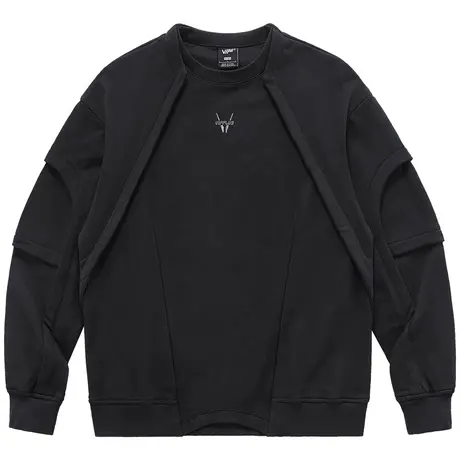 VIP设计感卫衣男拼接假两件重磅纯棉长袖T恤宽松圆领打底衫上衣潮商品大图