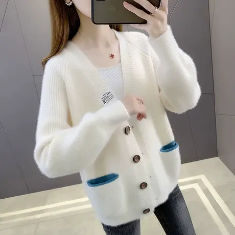 春季水貂绒女外套2024新款爆款小香风女装女士毛衣小个子针织开衫商品大图