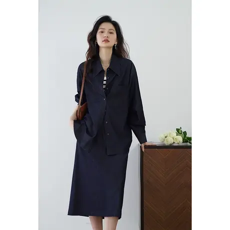 嘉茱莉2025春季新款衬衫外套女法式上衣半裙套装中长款衬衣外套图片