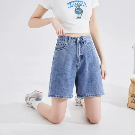唐狮春夏季女牛仔短裤宽松显瘦阔腿高腰潮薄款辣妹五分中裤子女图片