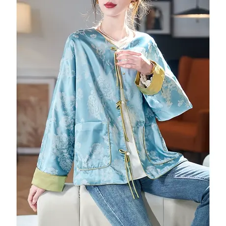 宝诗黎新中式提花短款外套2024春季设计感蝙蝠袖宽松百搭女装上衣图片