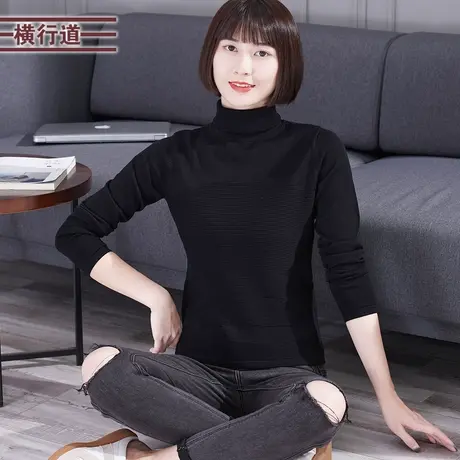 2024春装高领纯羊毛衫纯色毛衣女装套头短款长袖宽松打底衫针织衫商品大图