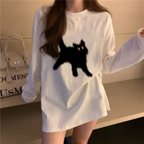 纯棉长袖t恤女春秋2024新款内搭宽松韩版小众设计感打底衫上衣ins商品大图