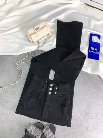 东大门排扣牛仔喇叭裤女2024春新款显瘦百搭高腰裤ins弹力包臀裤商品大图