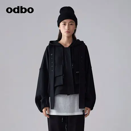 odbo/欧迪比欧时尚气质工装风黑色短外套女春季新款百搭短款上衣商品大图