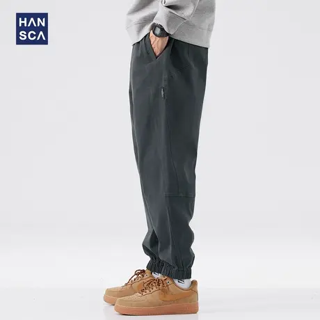 hansca弹力休闲裤男冬季宽松日系青少年潮牌大码灰色束脚工装裤子商品大图
