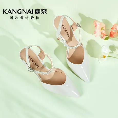 康奈女鞋时尚都市2024年夏季新款包头高跟鞋一字式扣带时装凉鞋图片