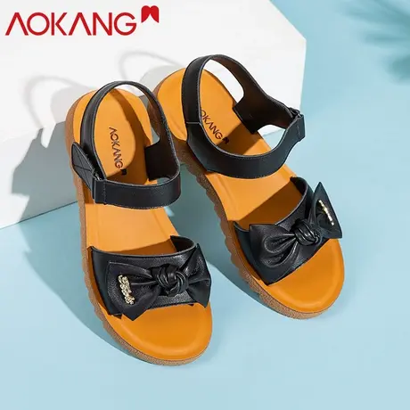 奥康2020新款夏季妈妈鞋中年妇女凉鞋气质真皮平底休闲防滑皮凉鞋商品大图