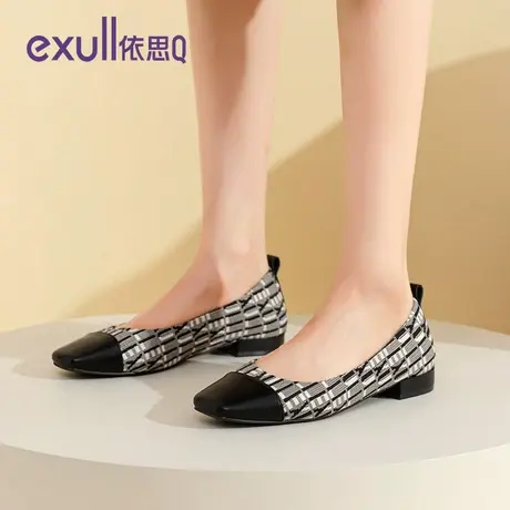 exull/依思Q女粗跟时尚金属装饰小皮鞋2023新款秋季复古风低跟鞋图片