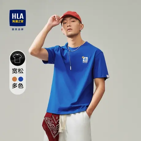 HLA/海澜之家宽松短袖T恤2023春夏新款圆领趣味小怪兽绣花短t男女商品大图