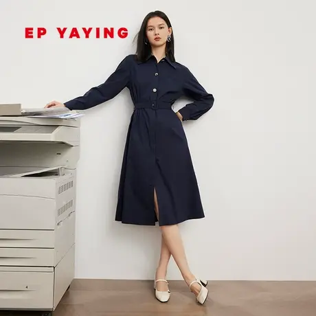 EP YAYING雅莹女装 气质收腰棉质衬衫连衣裙 2023秋冬新款4311A图片