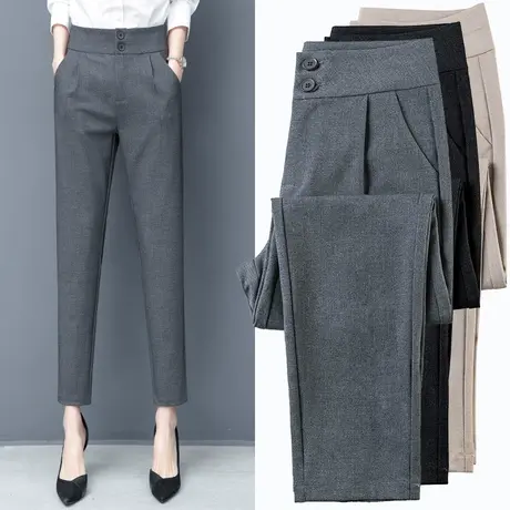 西裤女九分显瘦烟管裤2023新款秋季高腰显瘦百搭黑色小脚休闲裤子图片