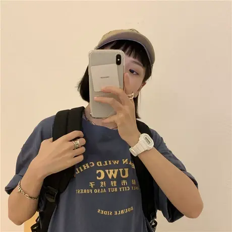 ins潮港味学院风字母短袖T恤女2020夏季韩版新款宽松纯棉百搭上衣图片