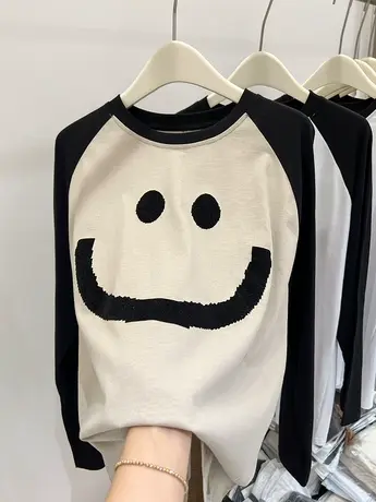 欧货长袖t恤女打底衫时髦时尚洋气2023春款撞色别致中长款上衣女商品大图