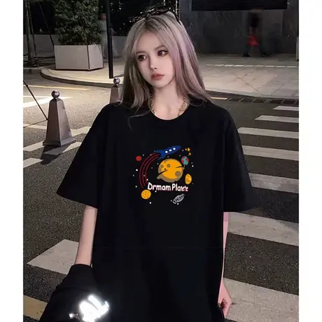 夏季潮流重磅纯棉纯色纯白百搭宽松内搭半袖短袖T恤男女打底衣服商品大图