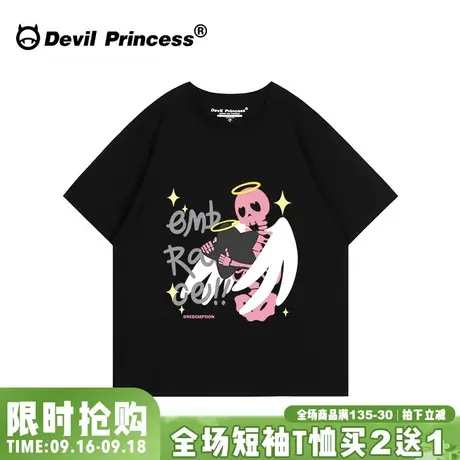 甜酷风小众潮牌黑色短袖t恤女oversize宽松大版正肩显瘦外穿上衣图片