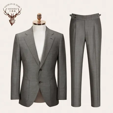 十米布冬季新款意式西装套装男美丽诺羊毛职业半麻衬上班西服外套图片