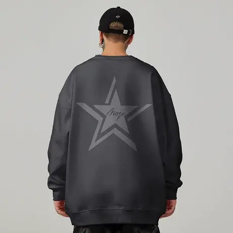 国潮oversize港风圆领卫衣男生潮牌潮流大码男装春秋冬款加绒无帽商品大图