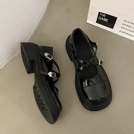 法式玛丽珍女鞋2023年春夏季新款高跟粗跟小皮鞋英伦风配裙子单鞋商品大图