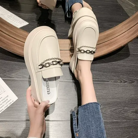 无后跟小皮鞋女2023春夏季新款厚底包头半拖鞋女外穿凉拖半托单鞋商品大图