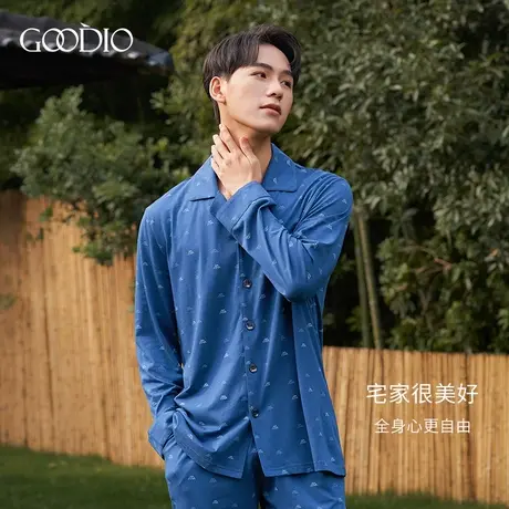 歌帝2023新专柜同款靠山系列男士家居服套装春夏季薄款睡衣2件套图片