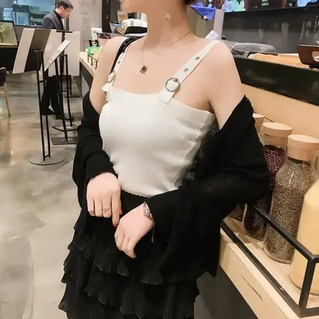 夏季针织吊带背心女内搭外穿性感美背无袖白色短款打底衫大码商品大图