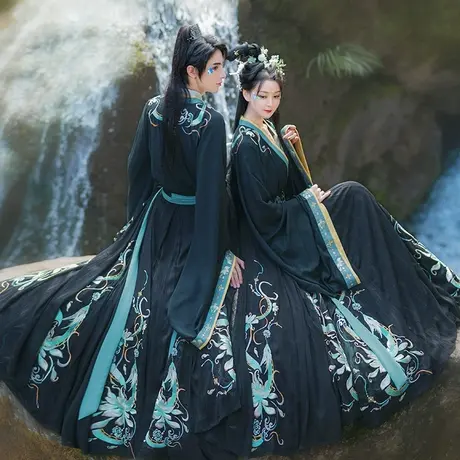 【如梦霓裳丨小青】原创汉服男女款魏晋风情侣绣花交领大袖衫襦裙图片