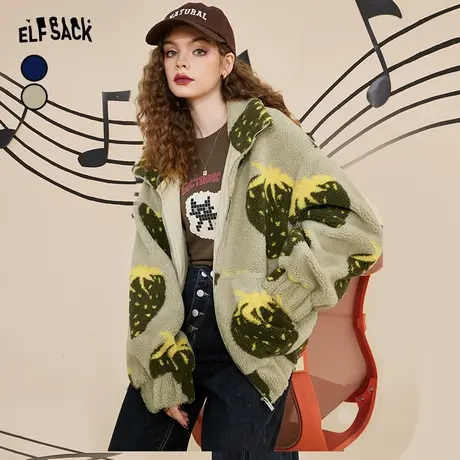 妖精的口袋撞色羊羔毛棉服外套女2022冬季新款棉衣棉袄宽松小个子图片