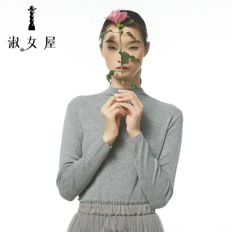 淑女屋官方旗舰店针织女秋冬穿搭半高领打底手工绣花毛衣图片