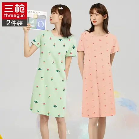 三枪夏天短袖可爱清新纯棉弹力薄款可外穿可爱睡裙睡衣圆领家居服图片