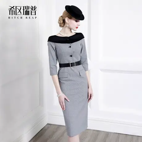 希区高端法式设计感职业连衣裙女2023秋冬季新款名媛气质修身礼服图片