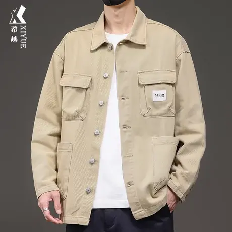 希越休闲牛仔外套男2024春季新款美式宽松大码男士可拆卸内胆棉衣商品大图