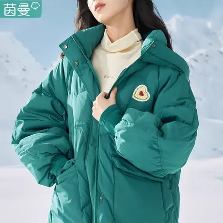 茵曼连帽立领羽绒服女士2023冬季新款时尚加厚鸭绒中长款大衣外套图片
