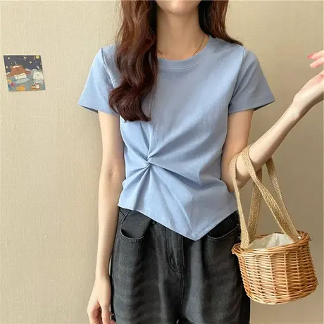 2023新款夏季设计感小众不规则独特别致短袖T恤女装半袖体恤上衣图片