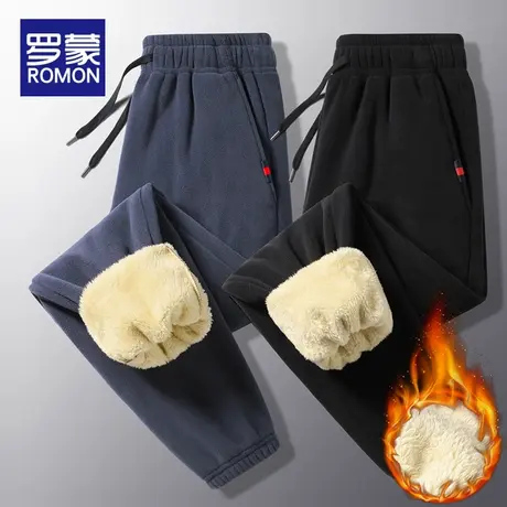 罗蒙羊羔绒裤子男冬季束脚抽绳运动卫裤男秋冬款加绒休闲长裤男士商品大图