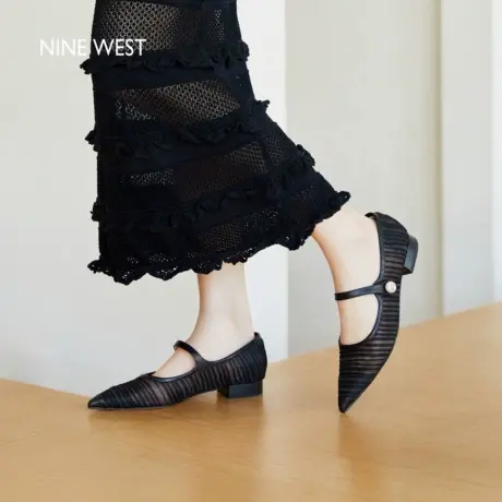 Nine West/玖熙浅口单鞋女2025夏季新款网纱透气玛丽珍一字带凉鞋图片