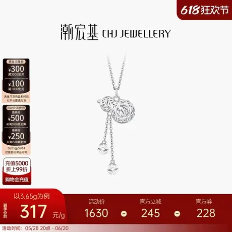 潮宏基铂雅铂金项链PT950坠链套链颈饰锁骨链时尚葫芦钱币送女友商品大图