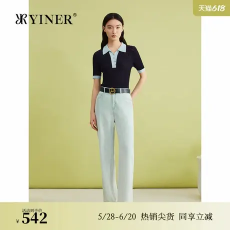 YINER音儿专选夏季时尚撞色POLO领针织衫套头图片