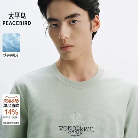 【商场同款】太平鸟男装凉感高支T恤夏新款刺绣短袖体恤B1CNF2615商品大图