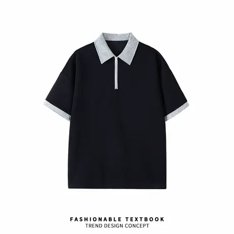 美式半拉链Polo衫男短袖夏潮流痞帅高街cleanfit穿搭翻领T恤上衣商品大图