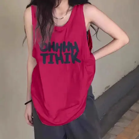 纯棉吊带坎肩背心无袖t恤女2024新款夏季外穿宽松篮球服挂脖上衣图片