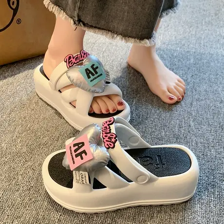 时尚交叉爱心凉鞋女夏季外穿2025新款厚底增高沙滩防滑两穿凉拖鞋商品大图