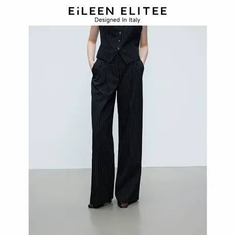 朗姿欧洲EiLEEN ELITEE羊毛黑色职业西装裤条纹直筒裤2025春新款商品大图