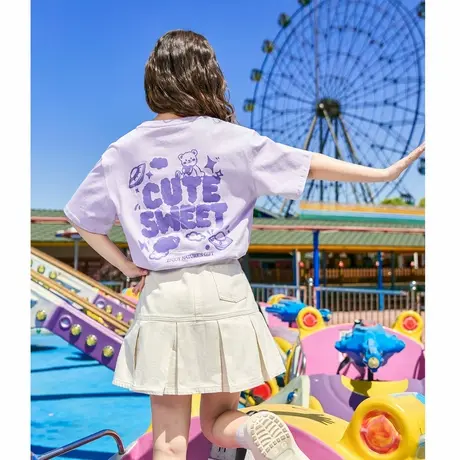 唐狮后背印花短袖女t恤2025新款夏季白色宽松纯棉上衣女设计感dr商品大图
