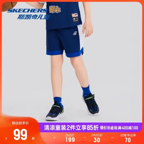 Skechers斯凯奇透气男童夏季宽松短裤儿童时尚黑色户外篮球运动裤商品大图