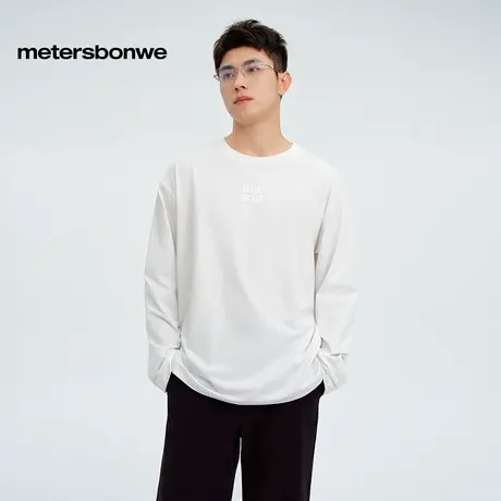 美特斯邦威T恤男装2025秋季新款通勤logo长袖恤圆领纯色简约上衣商品大图