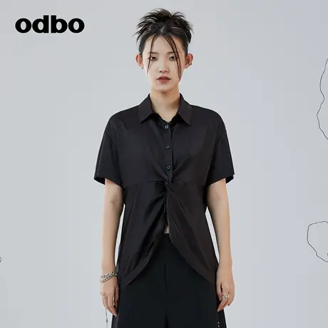 odbo/欧迪比欧原创设计黑色衬衫女秋装新款不规则百搭上衣商品大图