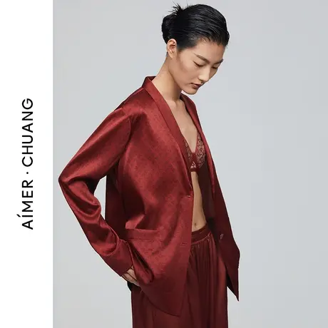 爱慕·CHUANG睡衣女雅部含真丝印花青果小翻领上衣商品大图