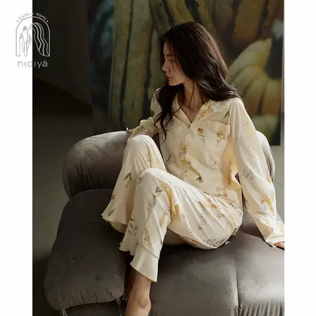 妮狄娅睡衣女秋季纯棉长袖开衫款甜美清新春秋时尚减龄家居服套装商品大图