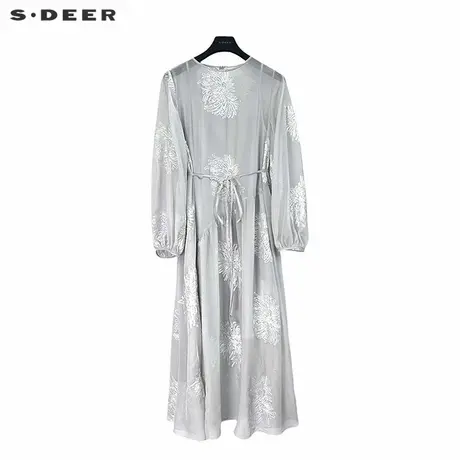 sdeer圣迪奥秋装女装优雅圆领绣花收腰两件套连衣裙S243Z1212商品大图